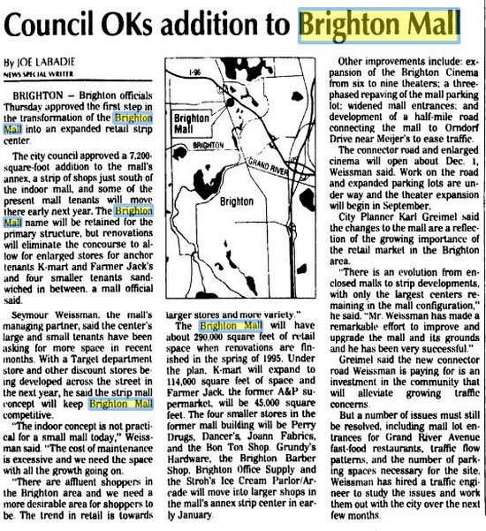 Brighton Mall - Aug 1993 Article On Expansion